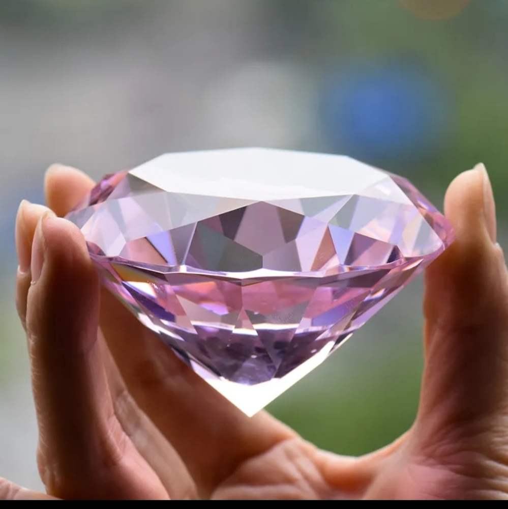 NWT Optical Crystal Huge Pink Diamond with a Ribbon Lasered Inside.